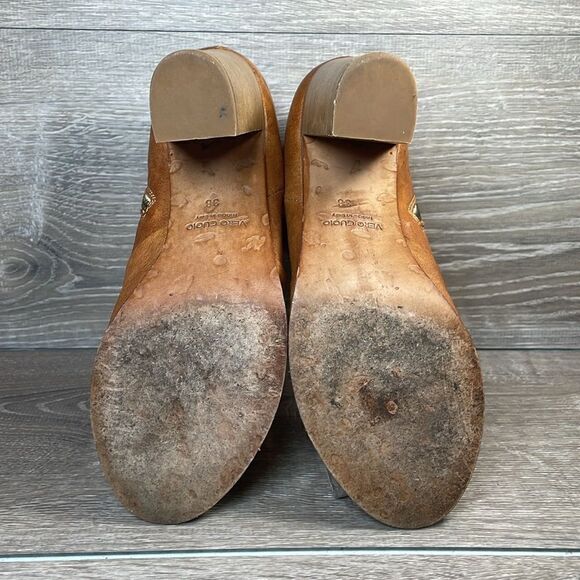Steven by Steve Madden Cognac Leather Women’s Sz 7.5/EU 38 Peep Toe Heel Booties - Picture 7 of 12